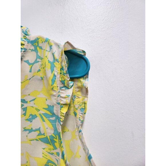 Rose & Olive Womens Blouse Top Medium Yellow Blue Floral Ruffle Sleeveless BOHO - Picture 3 of 8